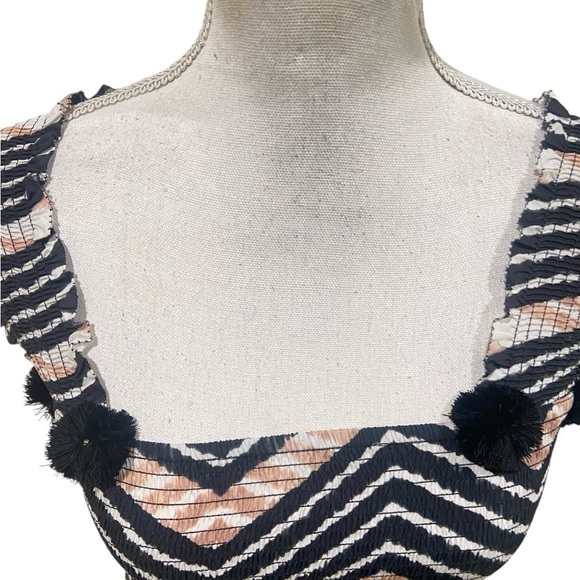 Figue Luella chevron tie dye tribal black/tan/cream shirred peplum top/vest xs - Picture 7 of 13